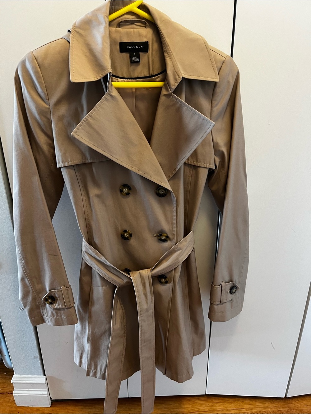 Halogen Taupe Double-Breasted Trench Coat with Belt